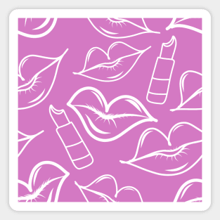 Lips and Lipstick White Chalkboard Outline Doodle Pattern, made by EndlessEmporium Magnet